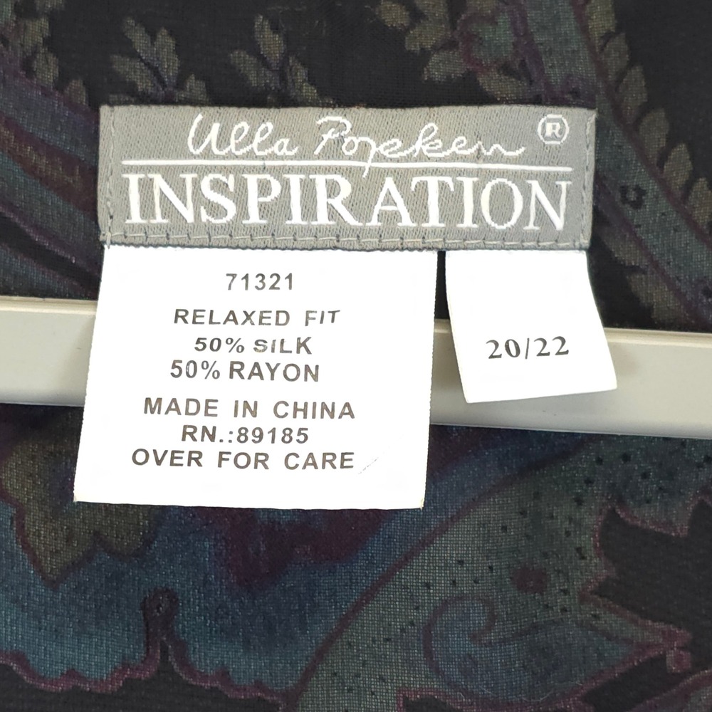 Ulla Popken Inspiration Silk Blouse 2pc Paisley Tie Front Women 20/22 Blue Black - Picture 7 of 9